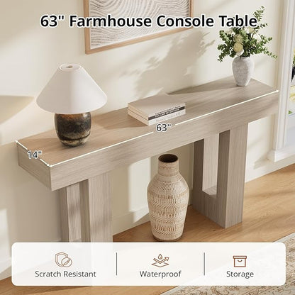 63 Inches Long Console Table for Entryway with Drawers, Wooden Sofa Table Behind Couch, Entry Table for Living Room, Foyer, Hallway, Grey