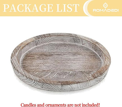 Wooden Decorative Tray Candle Holder: Romadedi Round Wood Tray Home Decor, Whitewash Rustic Trays for Farmhouse Dinning Table Kitchen Countertop Coffee Table Wedding Centerpiece, 11inch, Size L
