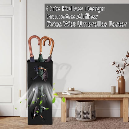 Metal Umbrella Holder Square Umbrella Stand Rack for Entryway Freestanding Rain Collection Umbrella Organizer Heavy Canes Walking Sticks Stand Rack for Indoor Home Office, 6.4" x 6.4" x 16.3", Black