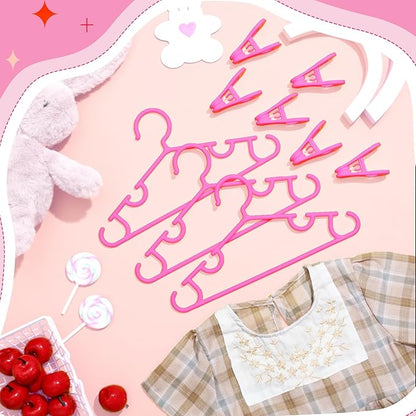 Hsei 5/10/40 Pack Baby Hangers with 10/20/80 Clips, Plastic Kids Pants Hangers for Nursery Closet Top and Bottom Clothes Hanger Set for Newborn Infant Toddler(120 Packs Total,Pink,10.6 Inch)