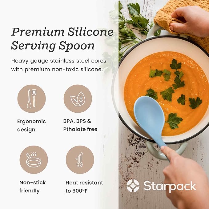 Starpack 'Winning Serve' XL Premium Silicone Serving Spoon (13.5") - Large Silicone Spoon for Cooking High Heat Resistant to 600°F - LFGB Grade Nonstick Mixing Spoons - Large Rubber Serving Spoons