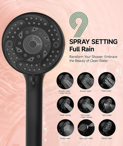 SunCleanse Filtered Shower Head with Handheld,9-Spray Setting High Pressure Detachable Shower Head with 4 Filters for Hard Water - Filter Chlorine, Improve Skin and Hair Texture(4 Filters, Chrome)