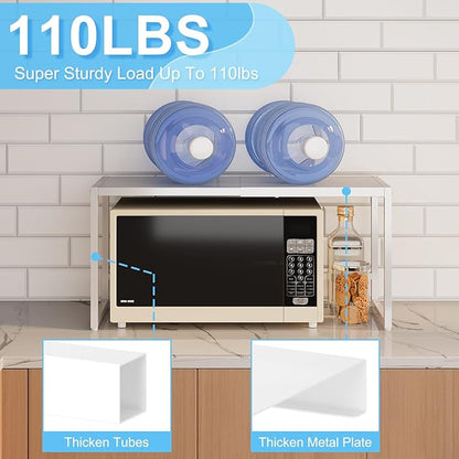 Expandable Kitchen Storage Shelves,110LBS Heavy Duty Metal Shelving Units and Storage For Small Appliance, Adjustable Stackble Storage Shelf Organizer For Kitchen Cabinet Pantry Warehouse Garage,White