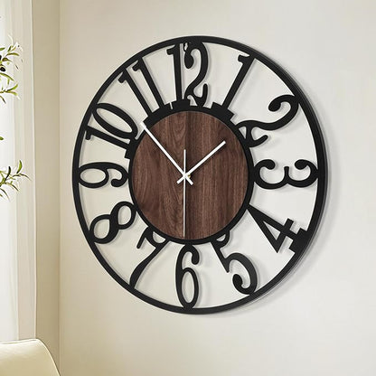 1st owned Large Wall Clock for Living Room Decor- 20" Decorative Antique Silent Non Ticking,Battery Operated,Black Metal,Wood Clocks for Farmhouse,Dining Room,Bedroom,Kitchen - Arabic Numerals