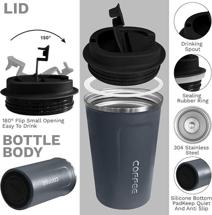 YINBAOGE Insulated Travel Coffee Mug, Spill & Leak Proof, Portable To Go Camping Stainless Steel Coffee Tumbler, Reusable Thermal Coffee Cup with Lid for Hot & Cold Drinks (2nd-Blue, 17 OZ)