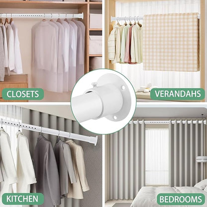 Closet Rod, 17 to 51 Inch 1.3 Inch Diameter Heavy Duty Adjustable Closet Rods for Hanging Clothes Heavy Duty Closet Hanging Rod Matte White Closet Poles for Wardrobes