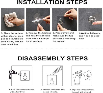 ZESLMG Adhesive Wall Hooks No Damage for Hanging, 12 Pack Large Self Sticky Hooks Heavy Duty 44lb Removable, Clear Hook for Shower Towel Coat Key Picture Wreath Outdoor Bathroom Kitchen, Waterproof