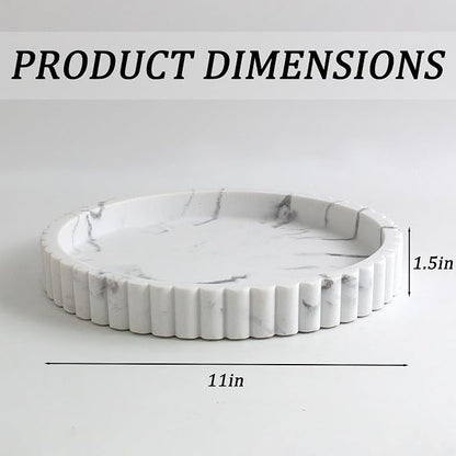 LIN CHUAN Decorative Coffee Table Tray, 11" Round Resin Coffee Table Centerpiece Tray for Home Decor, Modern Organizer for Living Room, Console or Dresser, Marble White