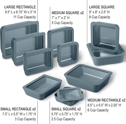 BRIVARA HOME Ceramic Coated Glass Food Storage Containers | No PTFE, PFOA, PFAS, and BPA | Reusable Non Toxic Meal Prep Containers with Glass Lids | Easy To Store | 10 Piece Set [Dusk]