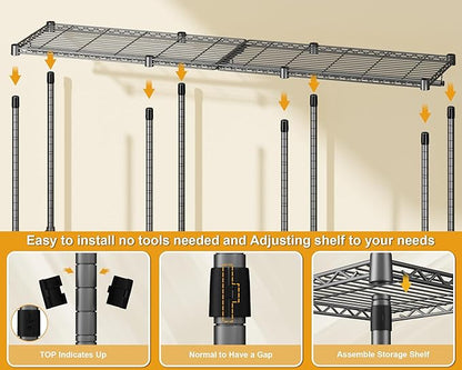 E14 Heavy Duty Clothes Rack，Freestanding Clothing Racks for Hanging Clothes，Adjustable Closet Organizers and Storage，Metal Garment Rack with Shelves 69" W x16 D x77 H，Max Load 960LBS，Grey