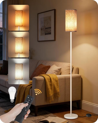 64.2” Dimmable Floor Lamp for Living Room with Remote and Foot Switch, Corner Floor Lamp for Bedroom, Includes 10W A19 Bulb, Modern Standing Tall Lamp, ETL Listed White and Beige WE17LD05