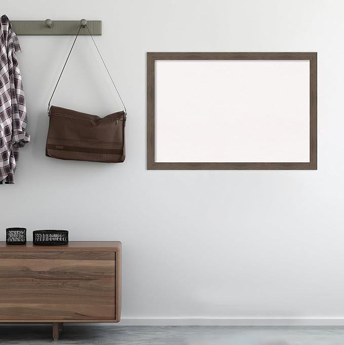 Amanti Art White Cork Board for Wall, 27x39 Vision Board with Brown Wood Frame, Large Corkboard Office Decor for Home Organization, Rustic Farmhouse Corkboard Pinboard to display items for home