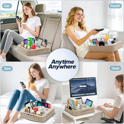 Couch Cup Holder Tray, Couch Caddy for Drink, Snack, Phone, Remote, Ipad, Game Controller, Large-size Sofa Cup Holder for Bed, Sofa, Car, Desk, Khaki
