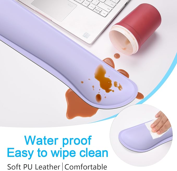 Dapesuom Keyboard Wrist Rest Set, Cute PU Leather Wrist Cushion for Computer Keyboard and Mousepad, Memory Foam Mouse Pad Rests Support with Non-Slip Base for Typing Pain Relief, Laptop, Purple