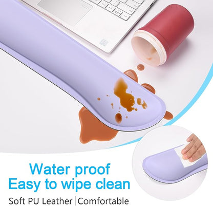 Dapesuom Keyboard Wrist Rest Set, Cute PU Leather Wrist Cushion for Computer Keyboard and Mousepad, Memory Foam Mouse Pad Rests Support with Non-Slip Base for Typing Pain Relief, Laptop, Purple
