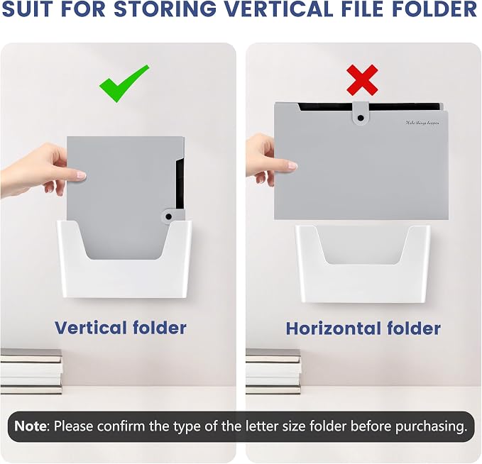 JOMOLA No Drilling File Holder 3 Pack Mail Organizer Wall Mount File Organizer Holder Office Wall Hanging Files Magazines Organizer Plastic Door Mount Wall Pocket with Adhesive Pad, White Color