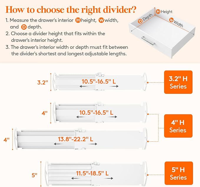 Lifewit 5 Pack Drawer Dividers for Clothes, 4" High 10.5"-16.5" Expandable Dresser Drawer Organizers, Adjustable White Plastic Separators for Kitchen, Cabinet, Nursery, Socks & Underwear Storage