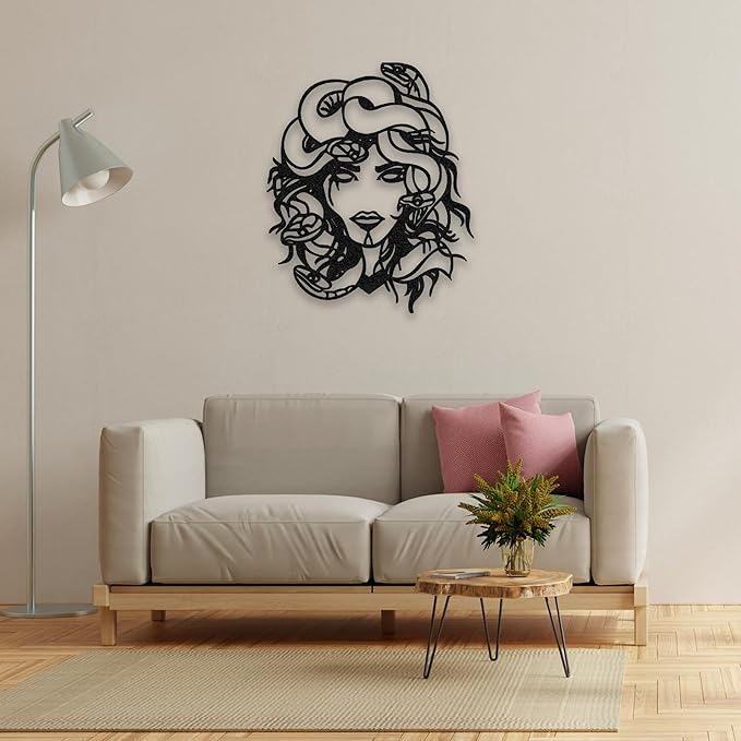 Medusa Metal Wall Art, Mythical Greek Goddess Decor for Home, Office, or Living Room, Unique Modern Metal Sculpture (24x20 inches)