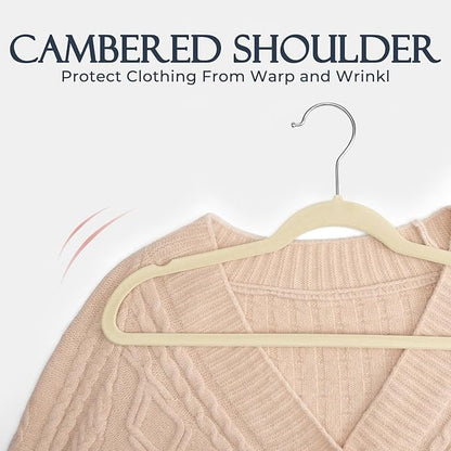 HOUSE DAY Beige Velvet Hangers 40 Pack, Non Slip Clothes Felt Hanger Heavy Duty for Coat, Premium Slim Space Saving Suit Hangers for Closet Organizer, 360° Rotating Silver Hook