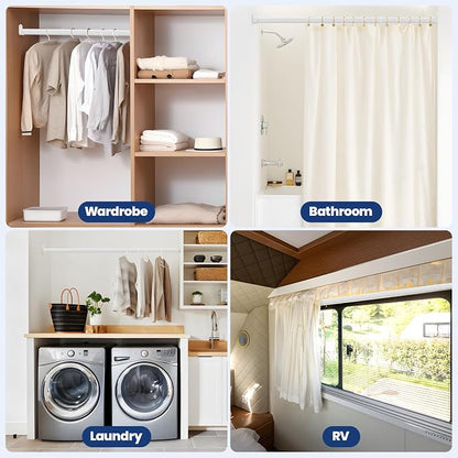 Mavivegue Oval Closet Rod, Closet Rods for Hanging Clothes, Adjustable Closet Rod – Expandable 17 to 40 Inches, Wardrobe Closet Organizer for Laundry Room, RV, Closet Storage (white)