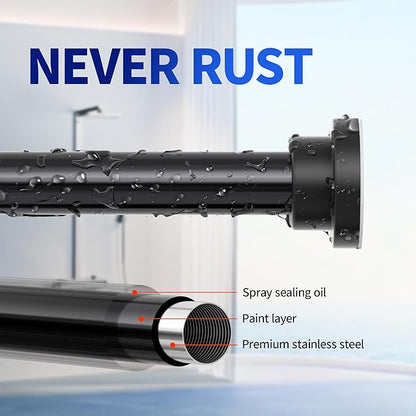 Mcrbeay Shower Curtain Rod, 1" Diameter Heavy Duty Tension Shower Rod, Non Slip Adjustable 28-102 inch No Drilling Shower Curtain Rods Spring Tension For Bathroom, Shower Stall, No Rust, Black