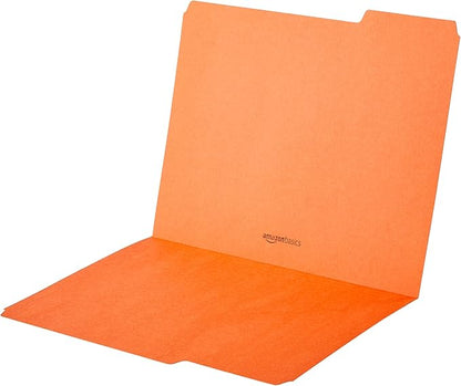 Amazon Basics Sturdy File Folders with Tabs for Filing and Organization, AMZ401, Letter Size, Assorted Colors, 100-Pack