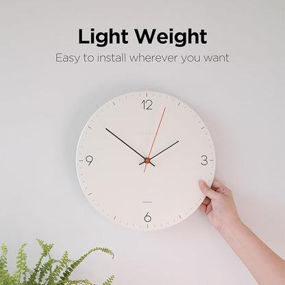 mooas Flatwood Wall Clock,12" Non-Ticking Sweep Movement Decorative Battery Operated Wall Clock for Home Living Room Kitchen Bedroom Office School (Simple Black)