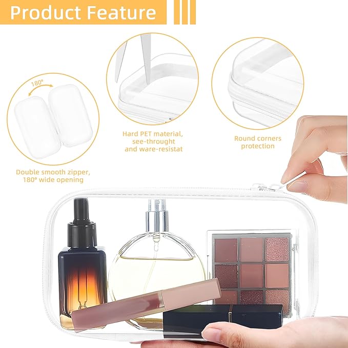 Topfinder Clear Hard Shell Zipper Case,Clear Toy Storage Pouch,Waterproof Transparent Organizer Comestic Case for Travel, Office, Home(White, M+2*S)