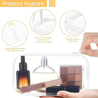 Topfinder Clear Hard Shell Zipper Case,Clear Toy Storage Pouch,Waterproof Transparent Organizer Comestic Case for Travel, Office, Home(White, M+2*S)