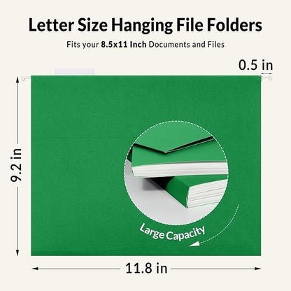 SUNEE Hanging File Folders, 25 Pack Letter Size Hanging File Folders with 1/5-Cut Tabs, Ideal for Home and Office Organization and Papers Classification,Light Green