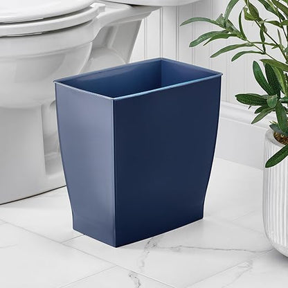 iDesign Small Plastic Bathroom Trash Can, Slim Rectangle Garbage Bin for Bedroom, Office, Dorm, 2-Pack, Navy Blue