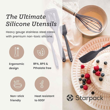 Starpack 'Flip & Whip' Premium Silicone Baking Utensils Set (5 Pcs) - Heat Resistant to 600F - Spatulas, Whisk & Basting Brush Set
