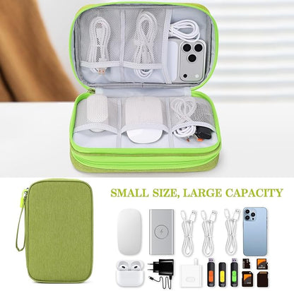FYY Electronic Organizer, Large Travel Cable Organizer Bag Pouch Electronic Accessories Carry Case Portable Waterproof Double Layers All-in-One Storage Bag for Cable, Cord, Charger, Green