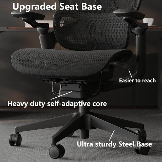 Ergonomic Office Chair, Big and Tall Home Desk Chair with Adjustable 3D Lumbar Support, 5D Armrest, 4D armrests, Mesh Computer Chair,90-130°Tilt, Model Zen (All Black)