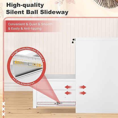 Superday Lateral File Cabinet 2 Drawer Metal File Cabinet with Lock, White Filing Cabinets for Home Office, Locking Filing Cabinets Hanging Files Letter/Legal/F4/A4