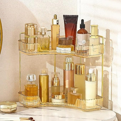Corner Bathroom Counter Organizer, Vanity Trays for Bathroom, Skincare Makeup Organizer Shelf, Shelf Cosmetics, Toiletries, Lotions, Perfumes (2 Tiers, Amber)