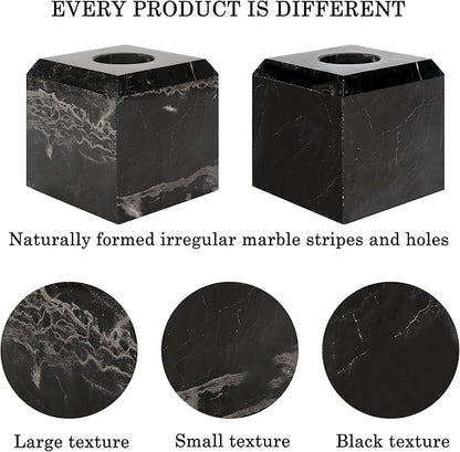 WORHE Tissue Box Cover Italy Natural Marble Heavy Duty Square Facial Toilet Paper Holder for Bathroom Living Room Bedroom Dresser Kitchen Minimalistic Office Home Decor Black (WH013)