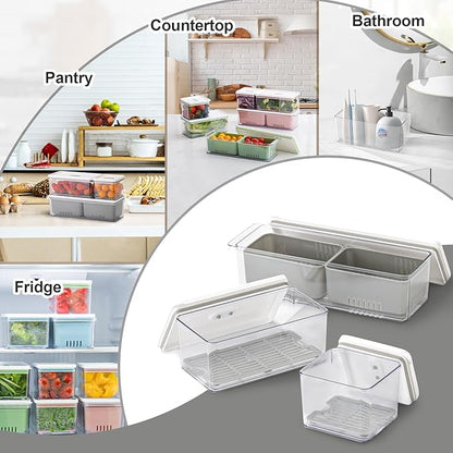 Lille Home The Stackable Produce Saver Set keeps fruits and vegetables fresh longer. With removable drain trays, these BPA-free bins are ideal for refrigerators, cabinets, and pantries