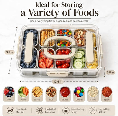 Ankou Snackle Box Container, Stainless Steel Divided Serving Tray with Lid, Handle and Forks