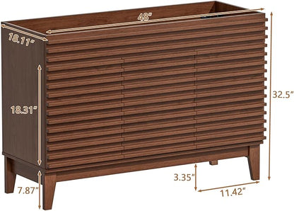 ROOMTEC 48" Bathroom Vanity, Mid-Century Freestanding Bathroom Cabinet Vanity with Storage, Particleboard Frame with Wood Grain Laminate, Walnut (Sink Basin Not Included)