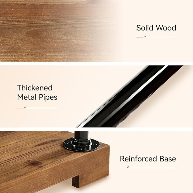 Tribesigns Solid Wood Entryway Bench with Shelf, 63" Industrial Storage Bench with Thickened Metal Tubing, Supports 300 lb and Easy Assembly (Vintage)