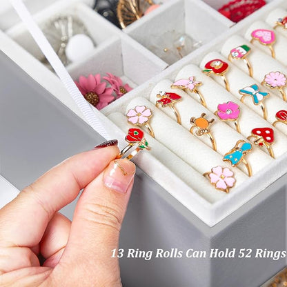 QBestry Earring Jewelry Box for Women Girls Stud Organizers, 5 Layers Grey Jewelry Organizer Box with Lock Necklaces and Earrings Holder Jewelry Box with Earring Organizer for Women Girls Xmas Gifts