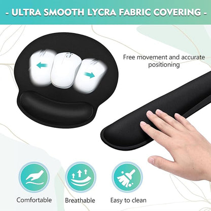 Mouse Pad and Keyboard Wrist Rest- Ergonomic Wrist Rest for Computer Keyboard and Mouse Pad, Memory Foam Wrist Support for Comfy Typing, Ideal for Laptop, Office, Gaming