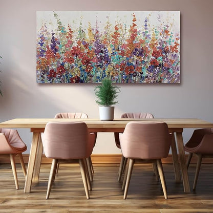 XIANSHOU Pink and Gold Wall Art Flowers Picture Textured Wall Art for Bedroom Living Room Office Girls Room Wall Decoration 29"x 58"