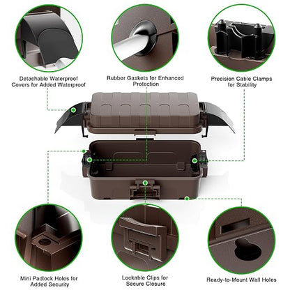 Flemoon IP55 Small Outdoor Electrical Box Waterproof (Inner 5.9 x 3.2 x 1.8inch), Extension Cord Cover with Detachable Awning Covers for Plug, Outlet, Holiday Lights, Brown