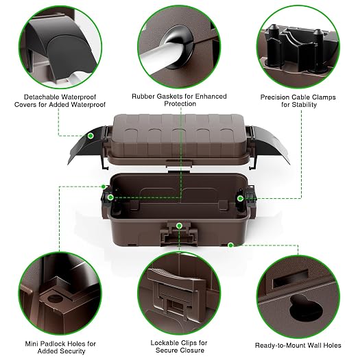Flemoon [2 Pack] IP55 Small Outdoor Electrical Box Waterproof (Inner 5.9 x 3.2 x 1.8inch), Extension Cord Cover with Detachable Awning Covers for Plug, Outlet, Holiday Lights, Brown
