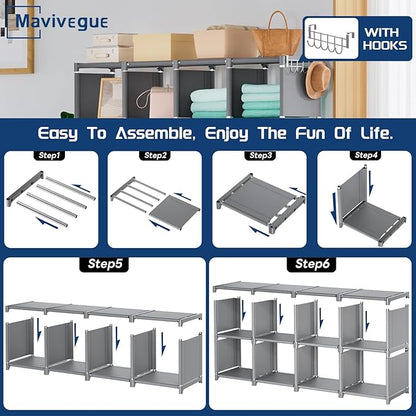 Mavivegue Book Shelf, 20 Cube Storage Organizer, DIY Bookcase, Metal Cube Bookshelf,Tall Book case for Bedroom, Living Room,Office,Closet Storage Organizer, Grey Cubicle Storage Rack