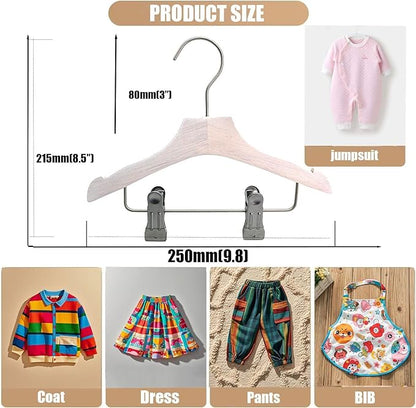 White 9.8" Ultra-Thin Wooden Children Closet Clothes Clips Hangers 12PCS Wood Baby Kids Coat Hangers for Infant Toddler Newborn Jumpsuit Pants Skirts Jeans Space Saving Heavy Duty Durable