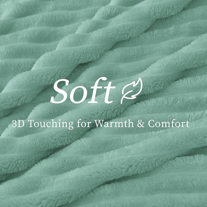 BEDELITE Twin Blanket for Couch & Bed, 300GSM Soft & Warm Fleece Blanket, Decorative and Giftable Striped Mint Blue Blankets for Women, Men, 60"x80"