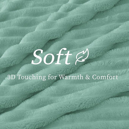 BEDELITE Fleece Throw Blanket for Couch - 300GSM Soft & Warm Fluffy Mint Blue Blanket, Decorative and Giftable Striped Blankets for Women, Men, 50"x60"